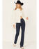 Image #1 - Rock & Roll Denim Women's Dark Wash Stripe Print High Rise Stretch Bootcut Jeans, Blue, hi-res
