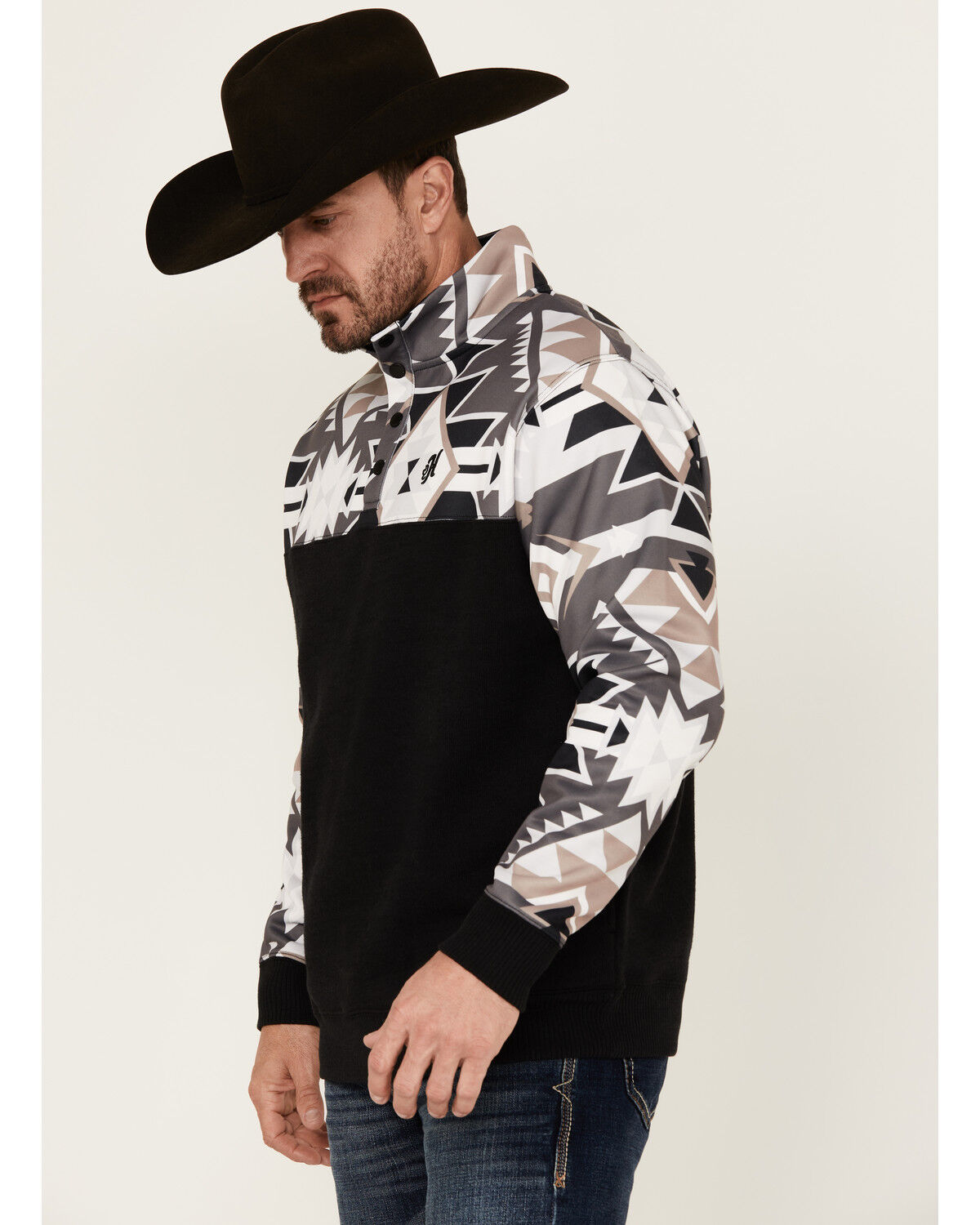 Image #2 - Hooey Men's Stevie Southwestern Block 1/4 Snap Pullover, Black, hi-res