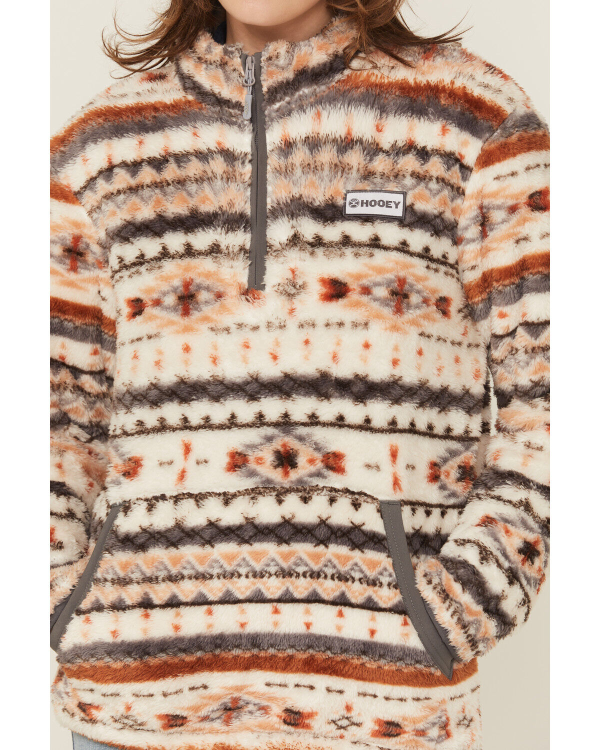 Image #3 - Hooey Women's Boot Barn Exclusive Southwestern Print 1/2 Zip Fleece Pullover, Ivory, hi-res