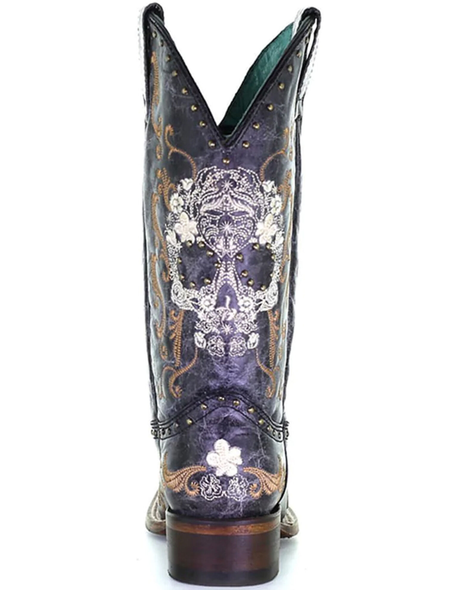 Corral Women s Floral Skull Embroidery Studs Western Boots Square Toe Sheplers