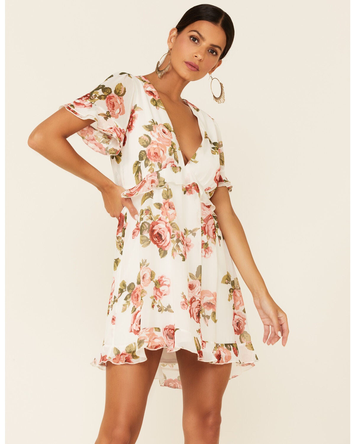 Image #1 - Show Me Your Mumu Women's Rose Print Virginia Dress, White, hi-res