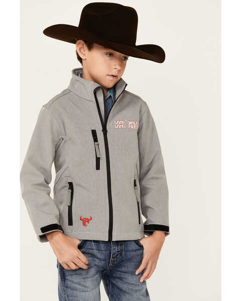 Cowboy Hardware Boys' Silver Live Wild Zip-Front Poly Shell Jacket , Silver, hi-res