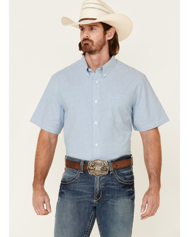 Cody James Core Men's Zion Dobby Stripe Short Sleeve Button-Down Western Shirt , Blue, hi-res
