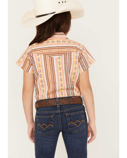 Image #4 - Shyanne Girls' Short Sleeve Southwestern Print Pearl Snap Shirt, Blush, hi-res