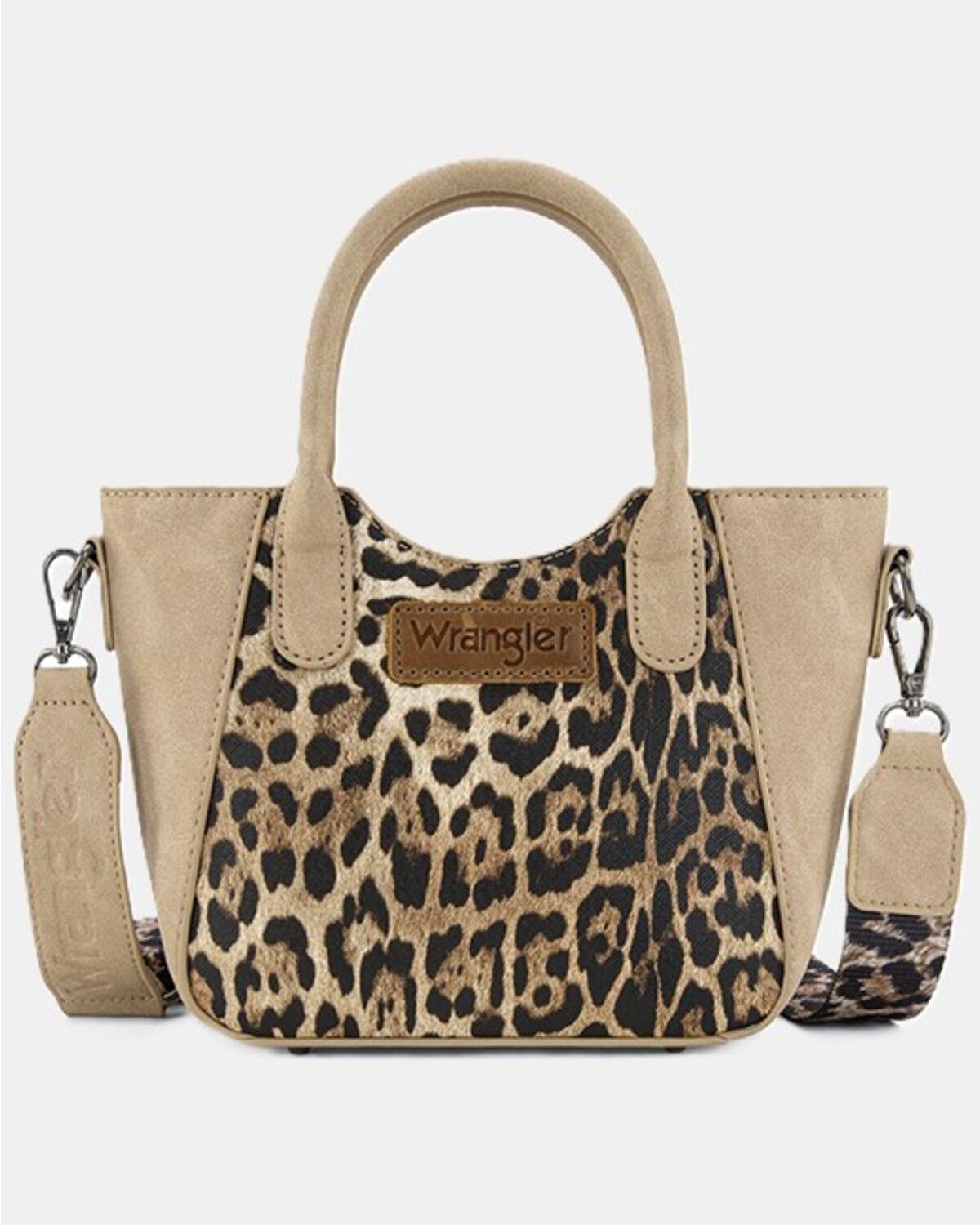 Wrangler Women's Leopard Print Small Tote Crossbody Bag, Tan, hi-res