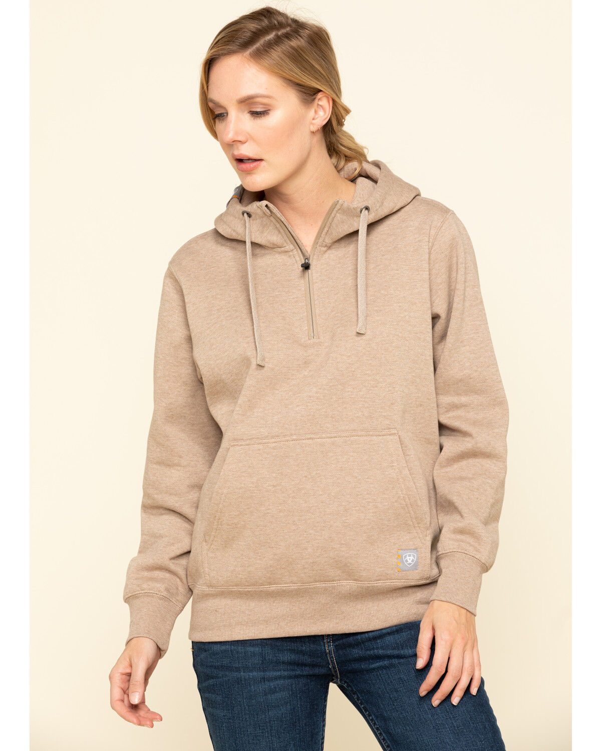 Image #1 - Ariat Women's Dark Oatmeal Heather Rebar Skill Set Zip Hooded Pullover, Oatmeal, hi-res