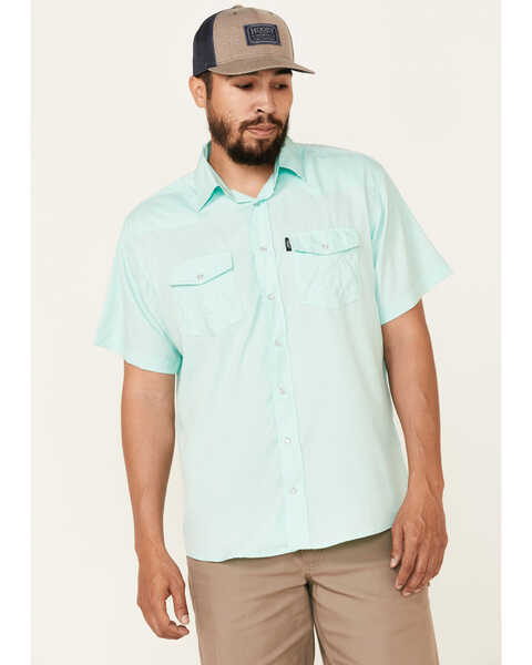 Image #1 - Hooey Men's Habitat Sol Short Sleeve Pearl Snap Western Shirt , Teal, hi-res