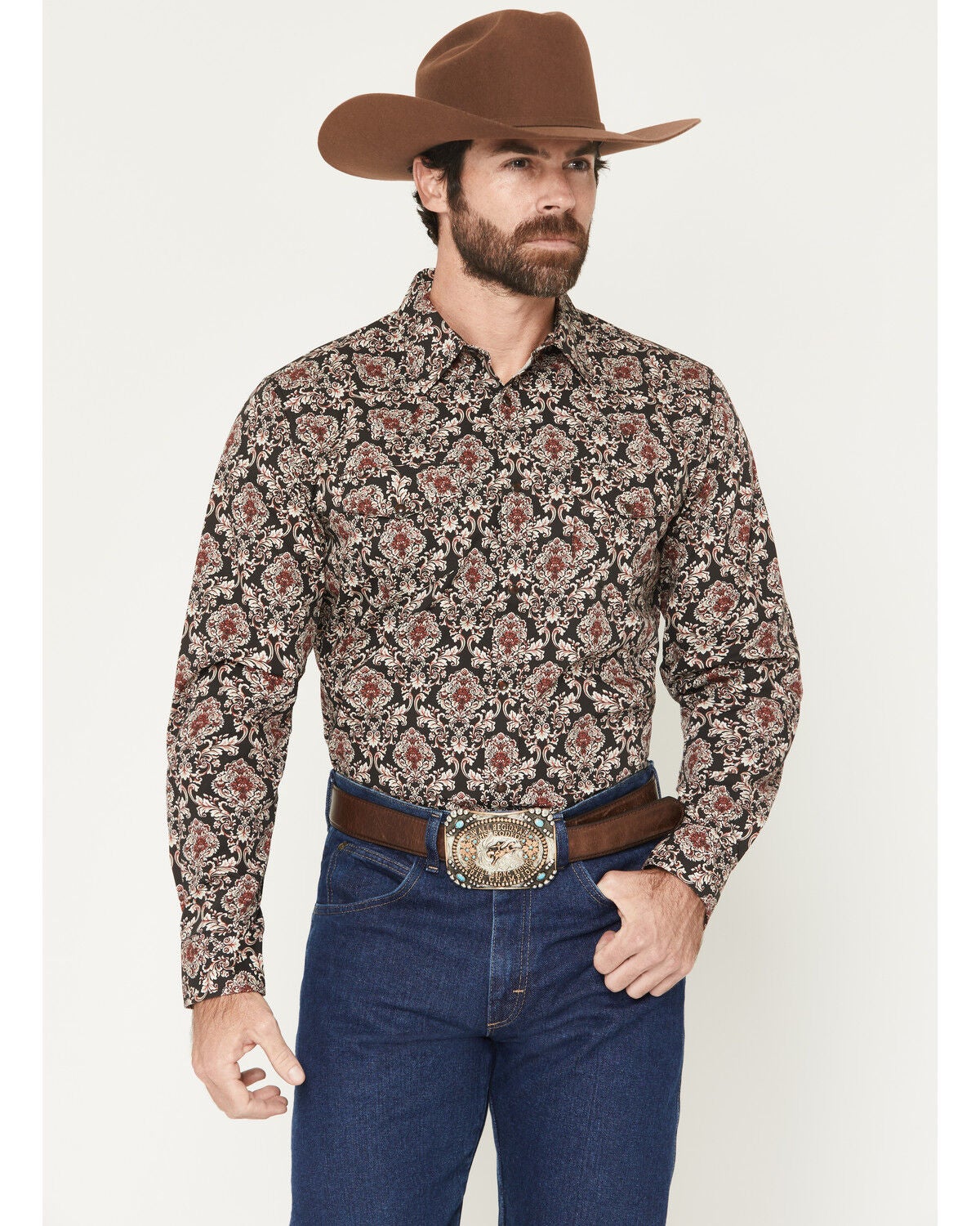 Image #1 - Gibson Trading Co Men's Bloomin Paisley Print Long Sleeve Snap Western Shirt - Tall, Black, hi-res