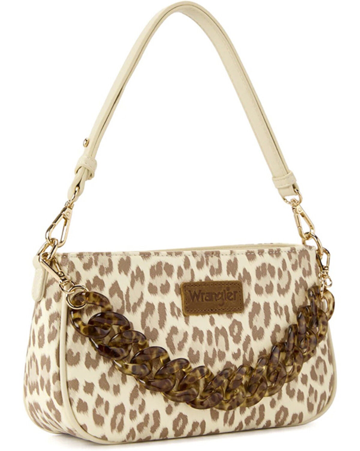 Wrangler Women's Leopard Print Shoulder Bag with Chain Detail, Tan, hi-res