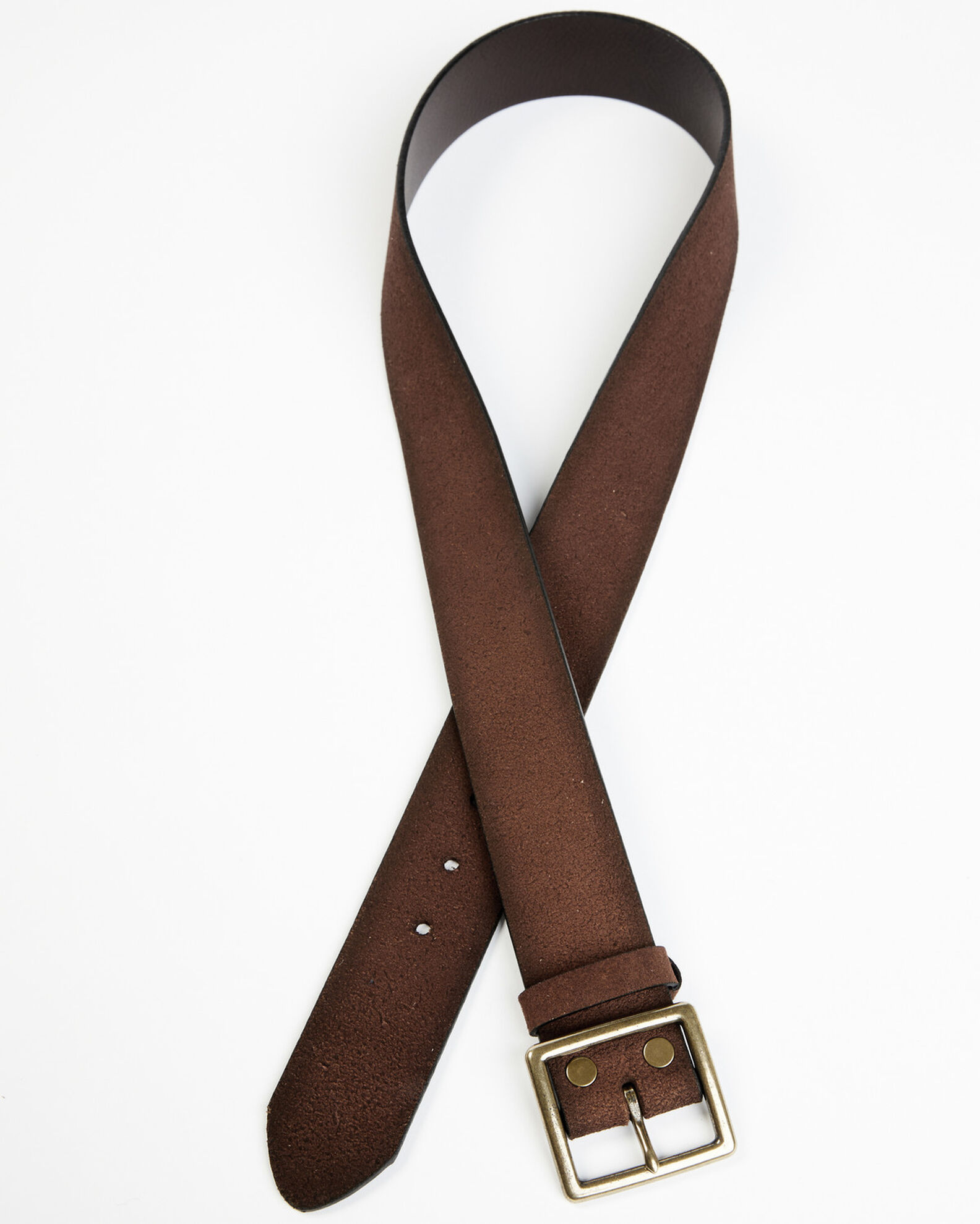 Image #2 - Brothers and Sons Men's Brass Buckle & Roughout Leather Belt, Brown, hi-res