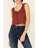 Image #3 - Eyeshadow Women's Ribbed Button Down Crop Tank Top , Rust Copper, hi-res