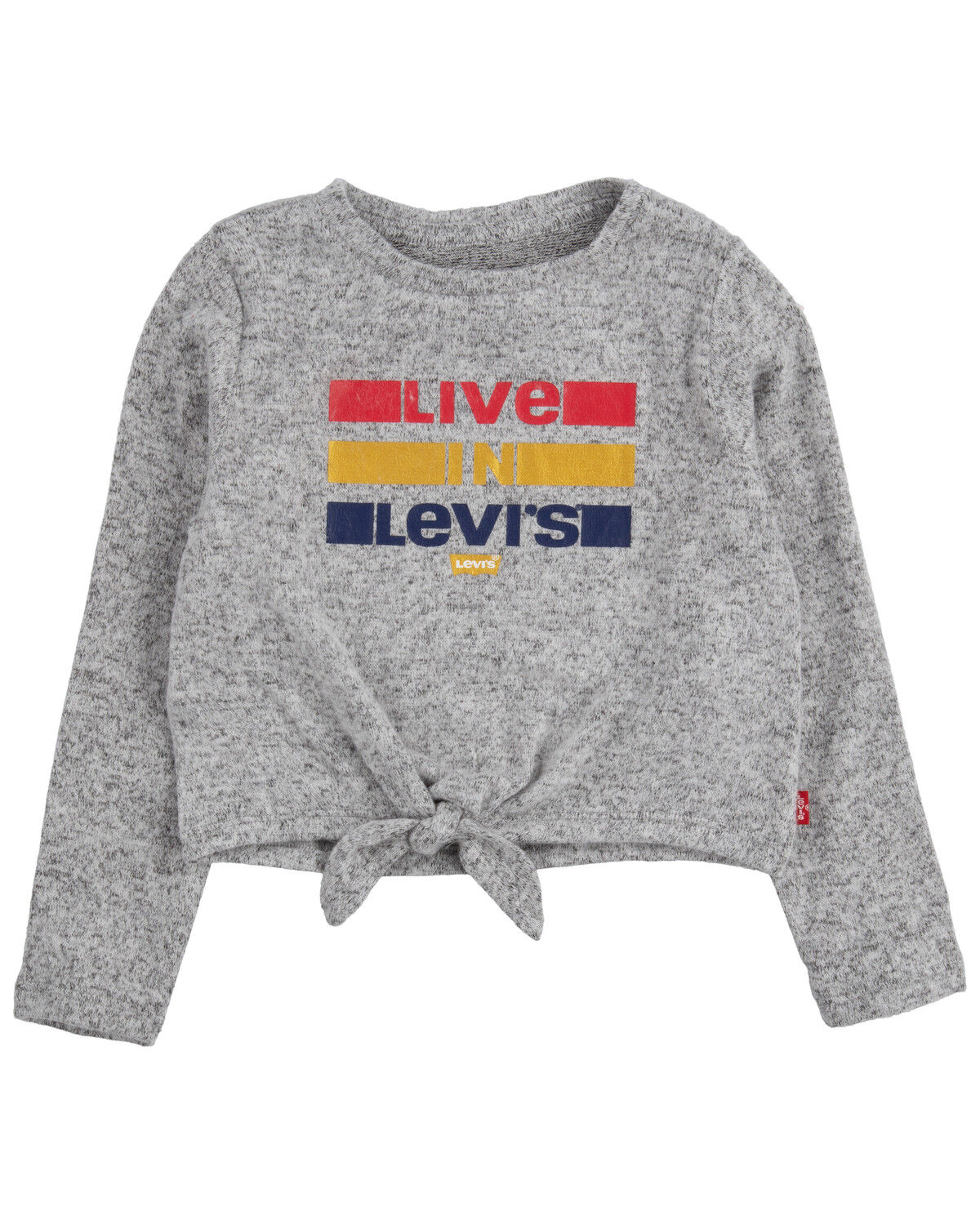 Image #1 - Levi's Toddler Girls' Live In Levi's Graphic Tie-Front Long Sleeve Top, Grey, hi-res