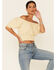 Image #1 - Beyond The Radar Women's Gingham Off-Shoulder Peasant Crop Top, Mustard, hi-res