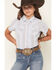 Image #3 - Ely Walker Girls' Flower Yoke Sleeveless Snap Western Shirt, White, hi-res