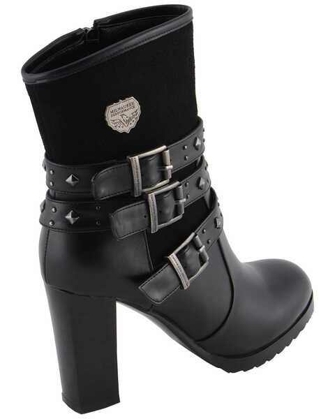 Image #9 - Milwaukee Leather Women's Block Heel Triple Strap Riding Boots - Round Toe, Black, hi-res