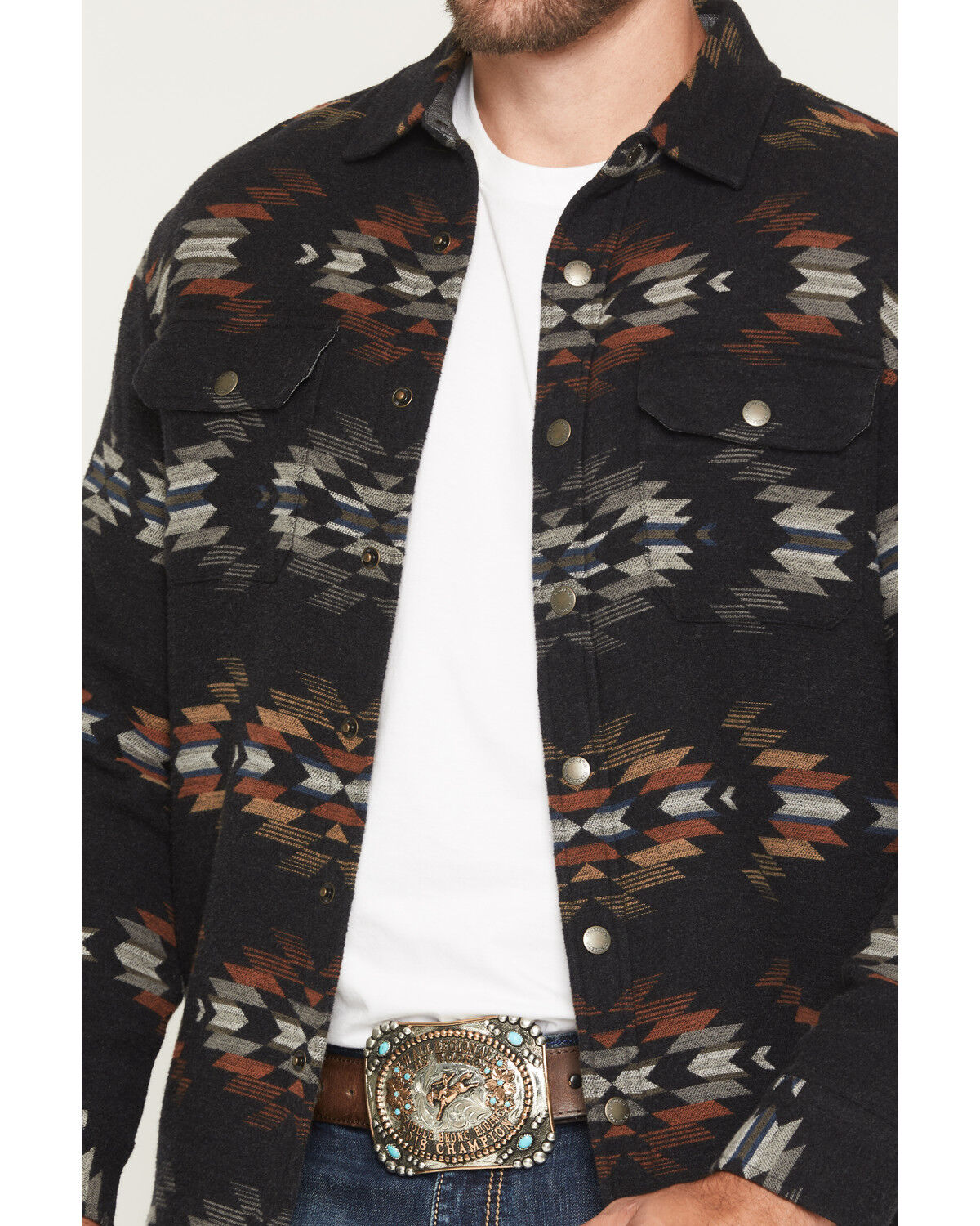 Image #3 - Pendleton Men's Bay City Multicolored Print Sherpa Lined Snap Jacket, Navy, hi-res