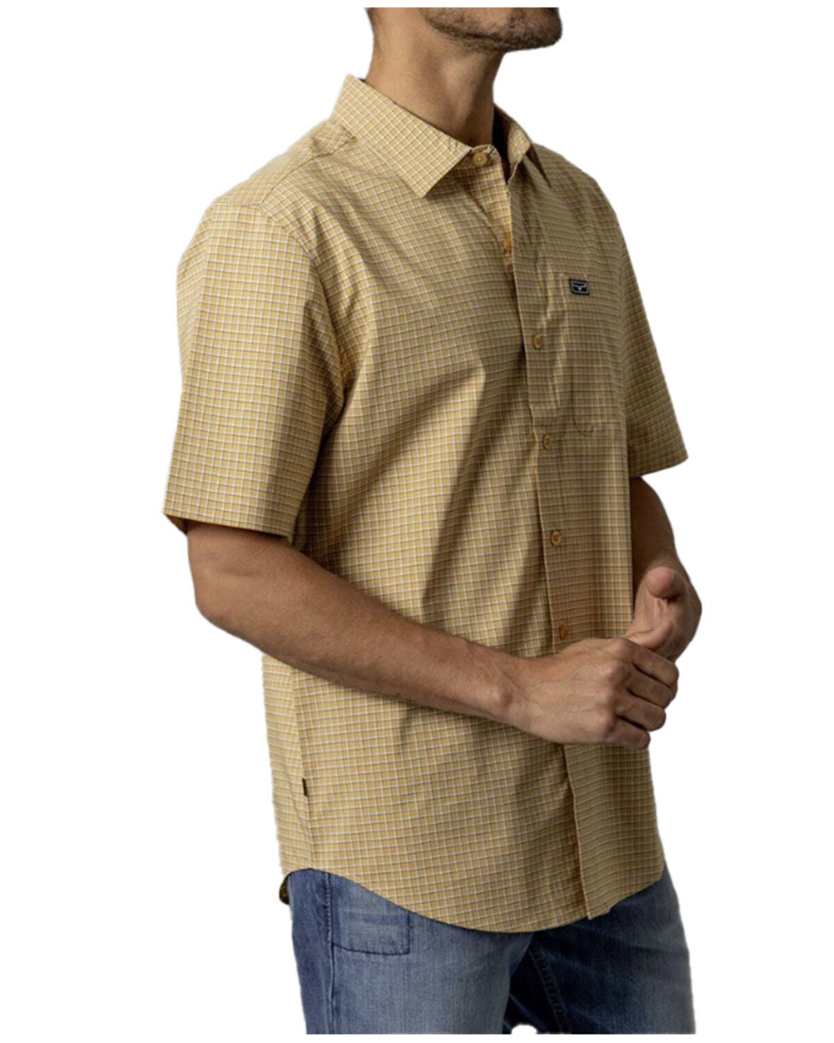 Image #2 - Kimes Ranch Men's MC Cooper Plaid Print Short Sleeve Button-Down Stretch Performance Shirt, Gold, hi-res