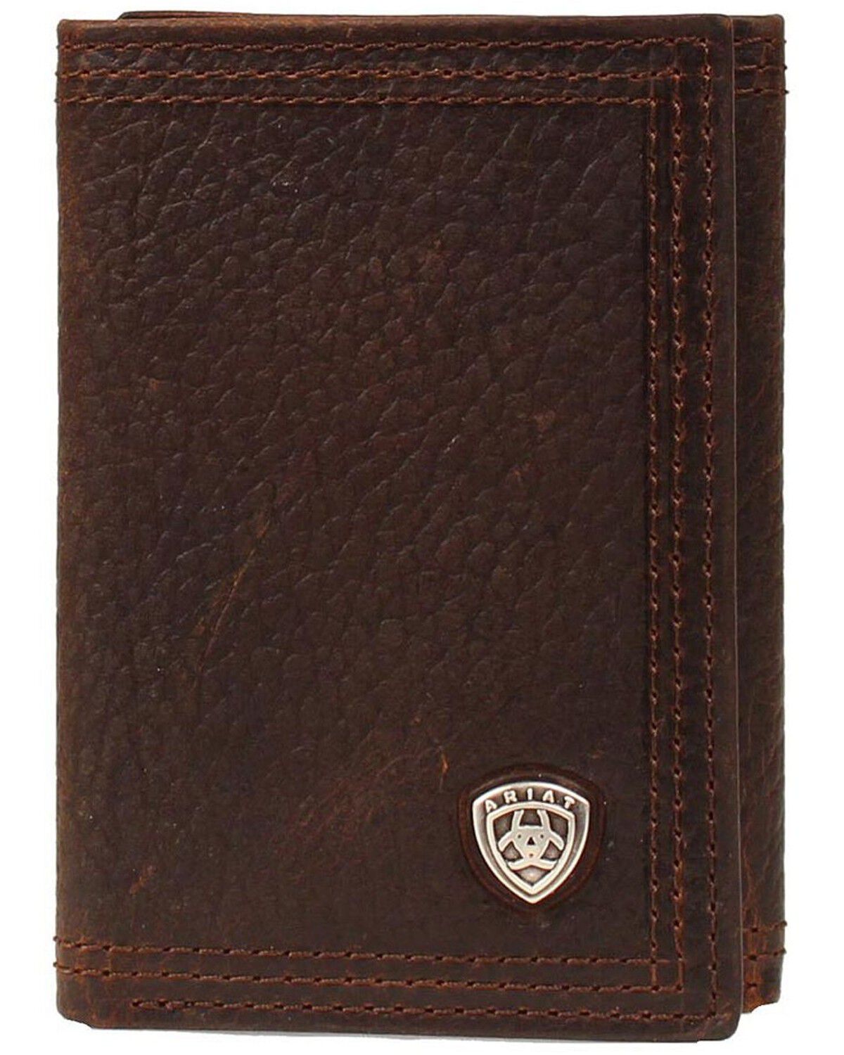 Ariat Men's Logo Concho Tri-fold Wallet, Brown, hi-res