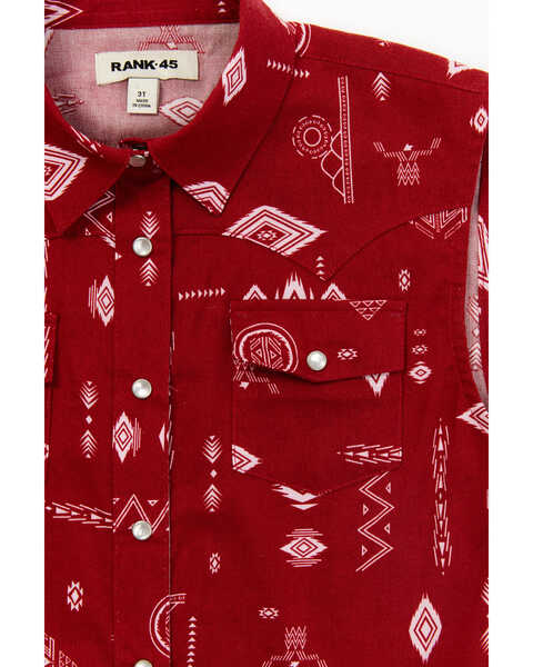 Image #2 - RANK 45® Toddler Girls' Southwestern Print Sleeveless Pearl Snap Shirt, Red, hi-res