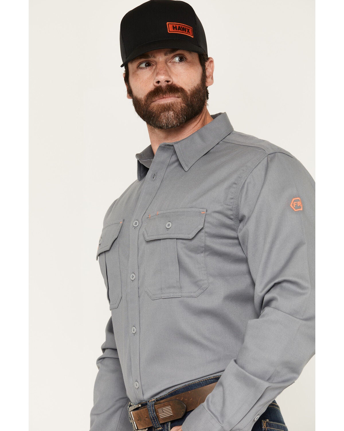 Image #2 - Hawx Men's FR Woven Long Sleeve Button-Down Work Shirt - Tall, Grey, hi-res