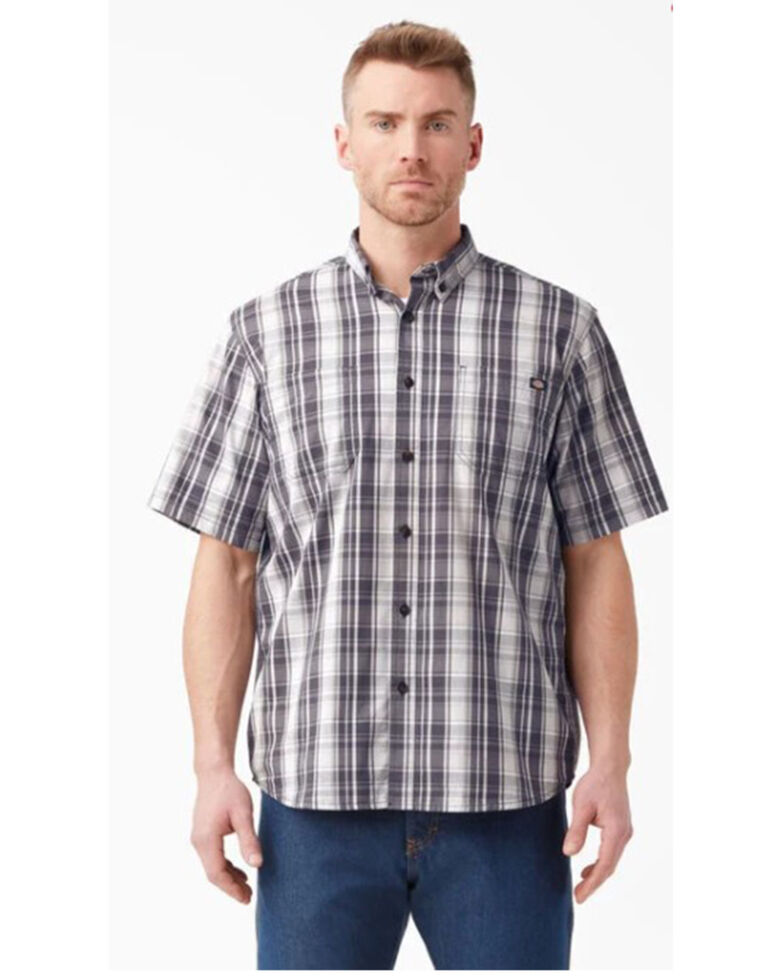 Dickies Men's FLEX Plaid Short Sleeve Button-Down Work Shirt , Charcoal, hi-res