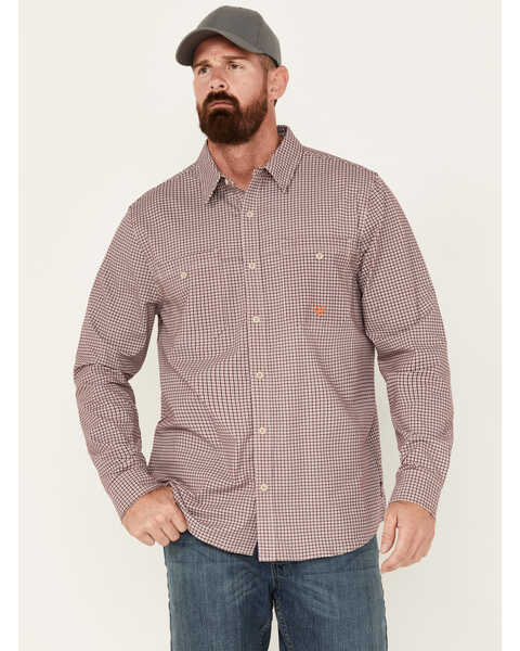 Image #1 - Hawx Men's FR Lightweight Printed Long Sleeve Button-Down Stretch Work Shirt , Red, hi-res