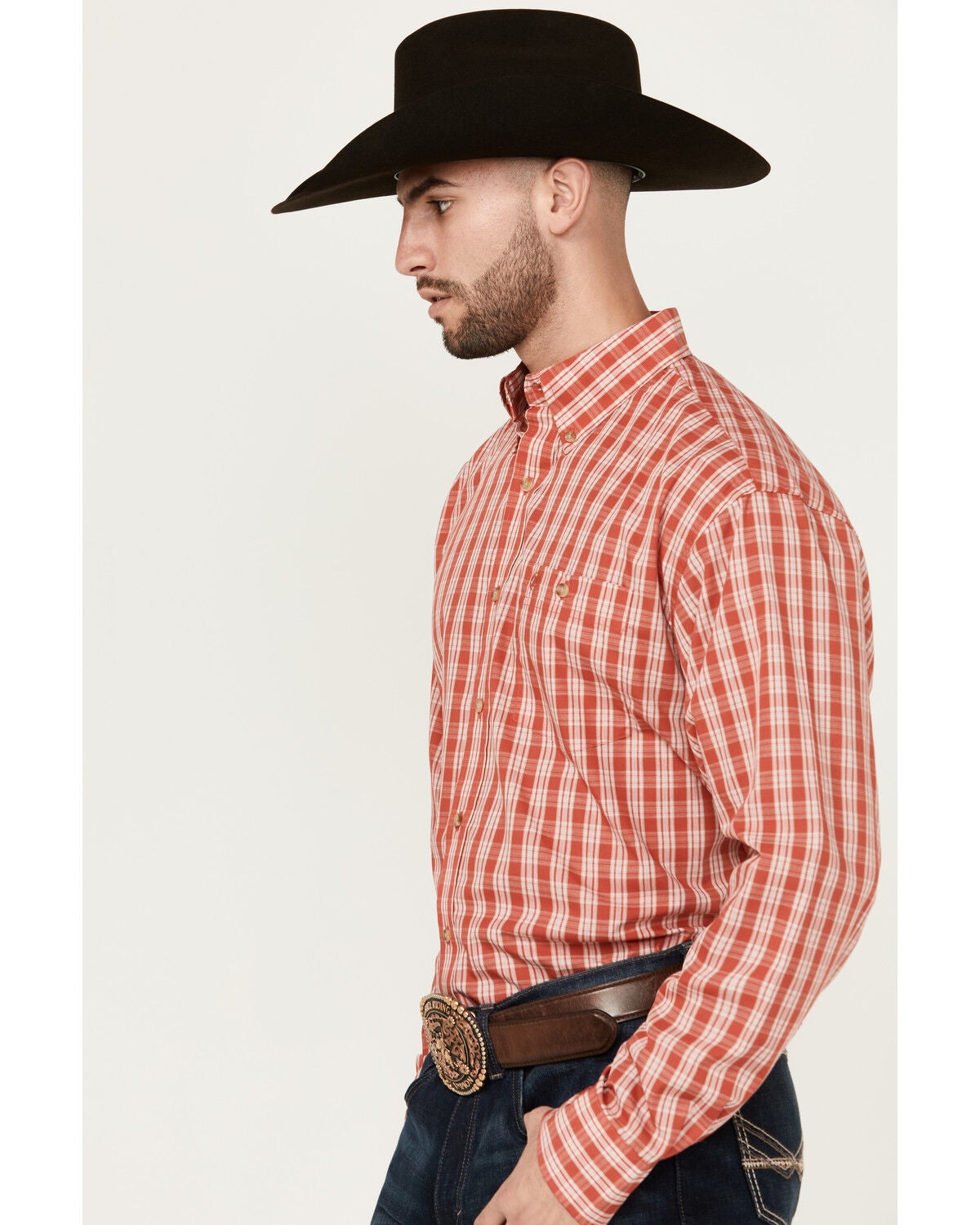 Image #2 - Wrangler Men's Classic Plaid Print Long Sleeve Button-Down Western Shirt, Red, hi-res