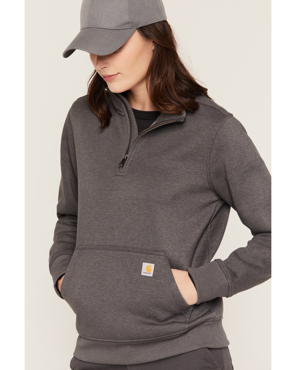 Image #2 - Carhartt Women's Relaxed Fit Midweight Quatre-Zip Mock-Neck Pullover, Charcoal, hi-res