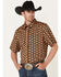 Image #2 - RANK 45® Men's Chisel Geo Print Short Sleeve Button-Down Western Shirt , Brown, hi-res