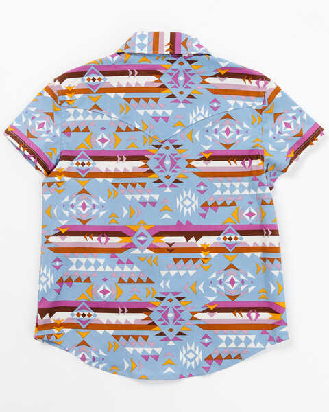 Image #3 - Shyanne Toddler Girls' Southwestern Print Short Sleeve Pearl Snap Western Shirt , Blue, hi-res