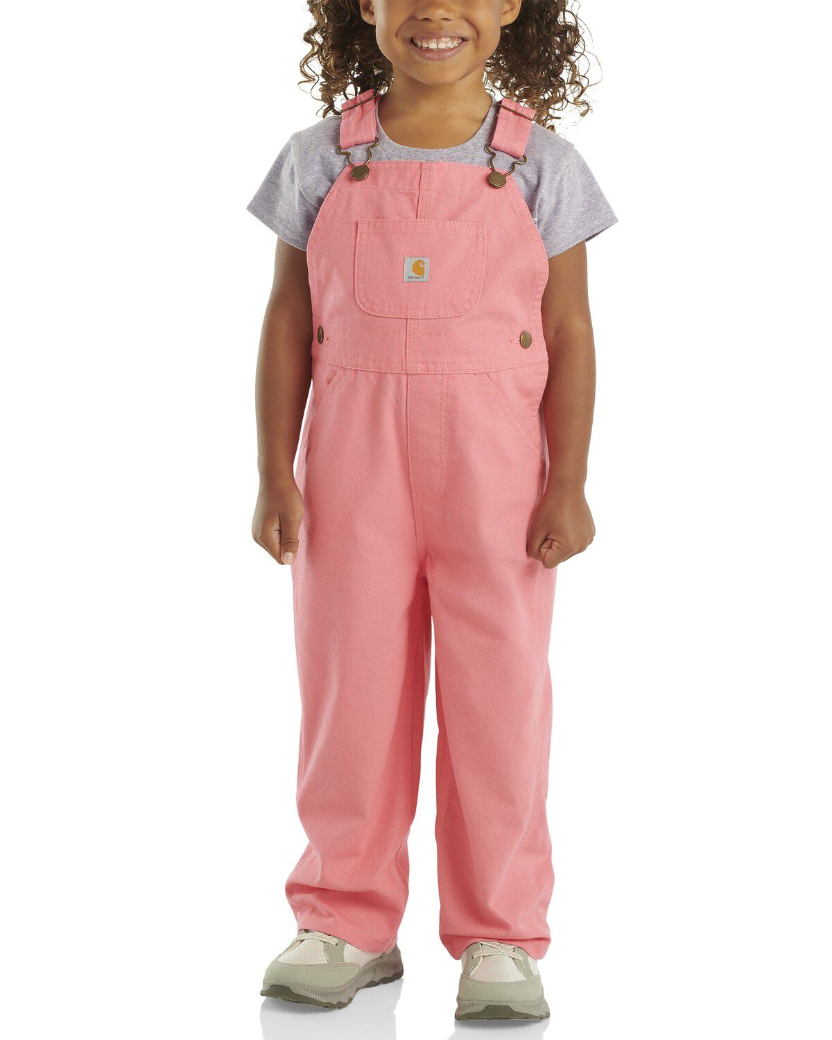 Image #1 - Carhartt Toddler Girls' Loose Fit Canvas Bib Overalls, Pink, hi-res