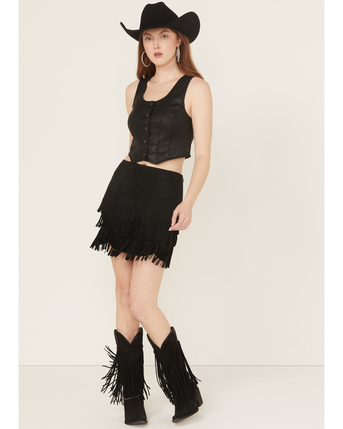 Image #1 - Idyllwind Women's Lindale Faux Suede Fringe Mini Skirt, Black, hi-res