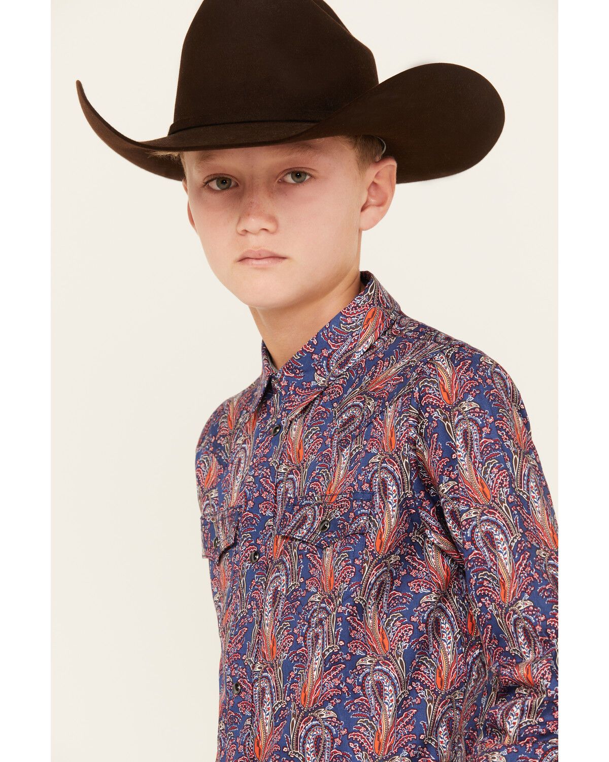 Image #2 - Cody James Boys' Jefferson Printed Long Sleeve Snap Western Shirt, Navy, hi-res
