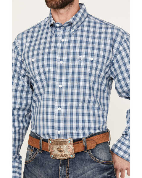 Image #3 - George Strait by Wrangler Men's Plaid Print Long Sleeve Button Down Western Shirt, Blue, hi-res