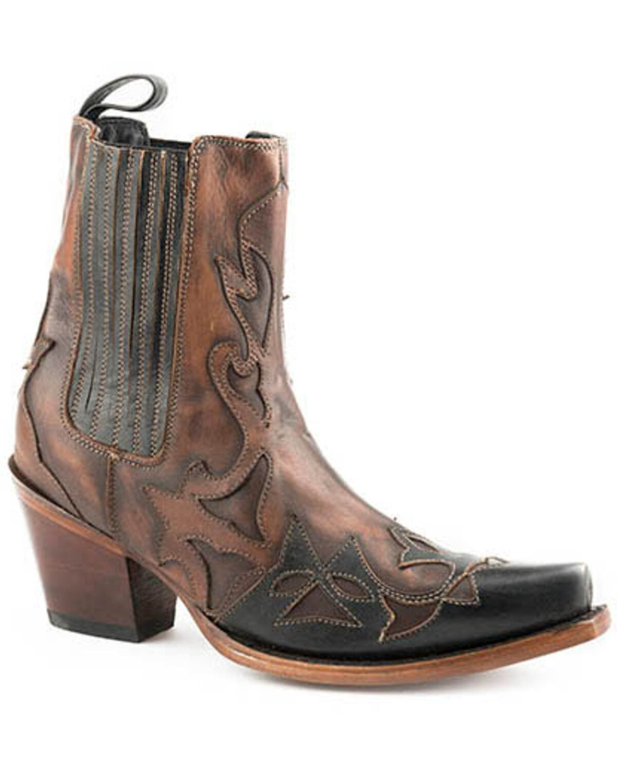 Image #1 - Stetson Women's Cici Inlay Western Booties - Snip Toe, Brown, hi-res