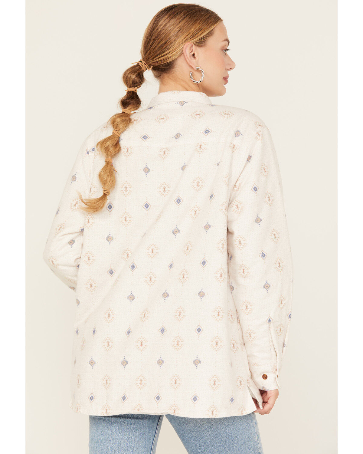 Image #4 - Ely Walker Women's Southwestern Print Sherpa Lined Flannel, Oatmeal, hi-res