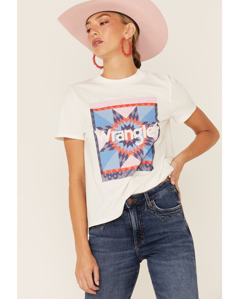 Wrangler Women's American Patchwork Graphic Short Sleeve Tee , White, hi-res