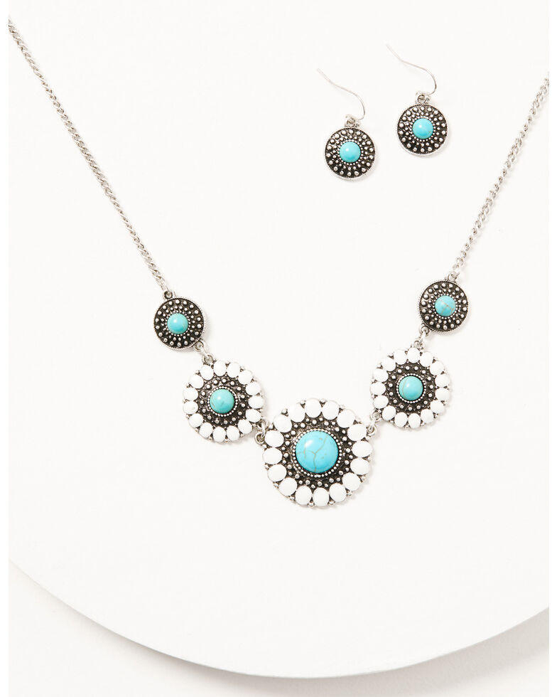 Prime Time Jewelry Women's Silver Turquoise & White Concho Jewelry Set, Silver, hi-res