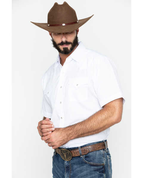 Ely Walker Men's Tonal Dobby Striped Short Sleeve Western Shirt, White, hi-res