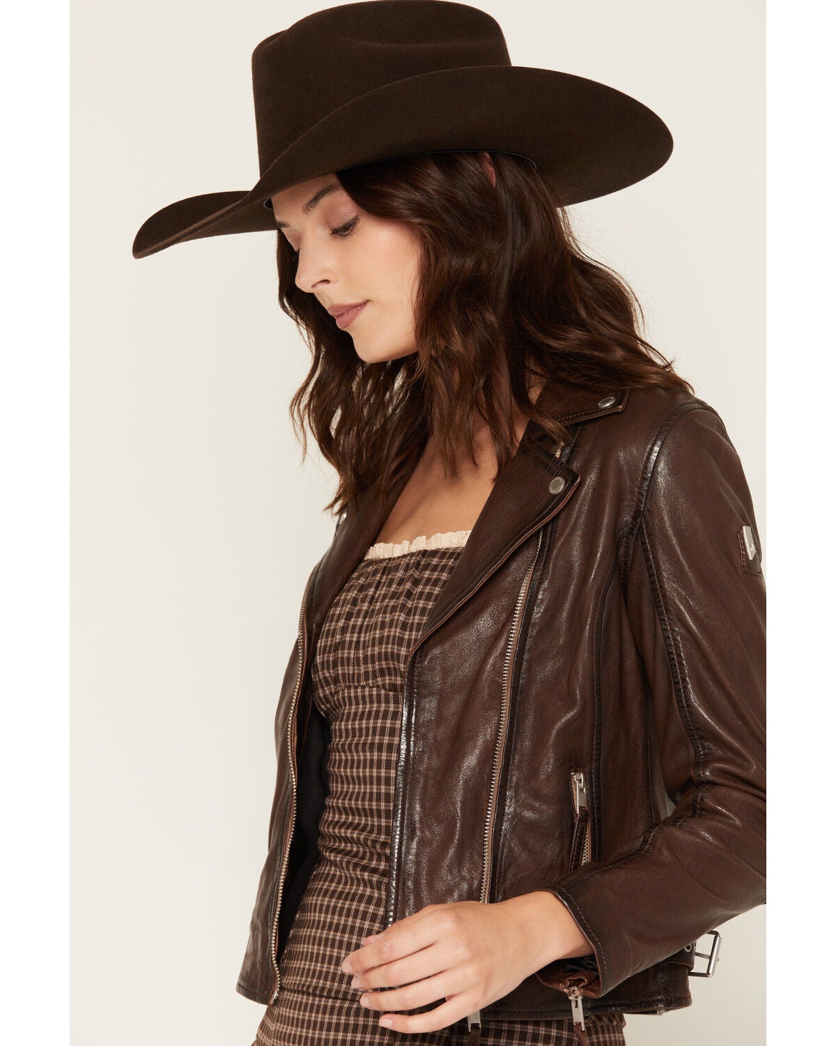 Image #2 - Mauritius Leather Women's Stella Star Leather Jacket, Brown, hi-res