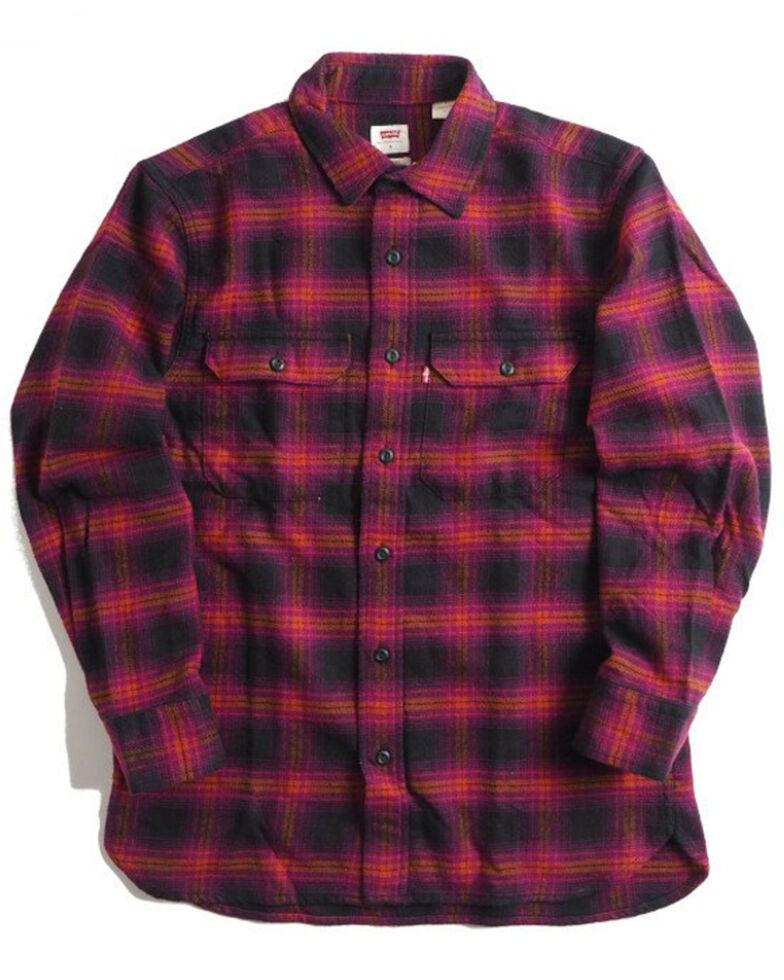Levi's Men's Meteorite Large Plaid Classic Worker Long Sleeve Button-Down Western Flannel Shirt , Red, hi-res