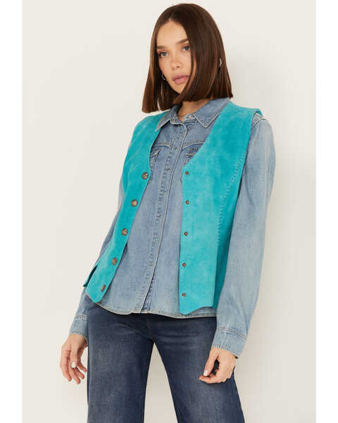Image #2 - Scully Women's Suede Snap Front Vest, Teal, hi-res