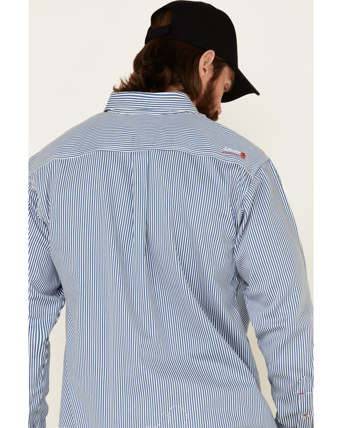 Image #5 - Ariat Men's FR Striped Long Sleeve Button-Down Work Shirt - Big, Blue, hi-res