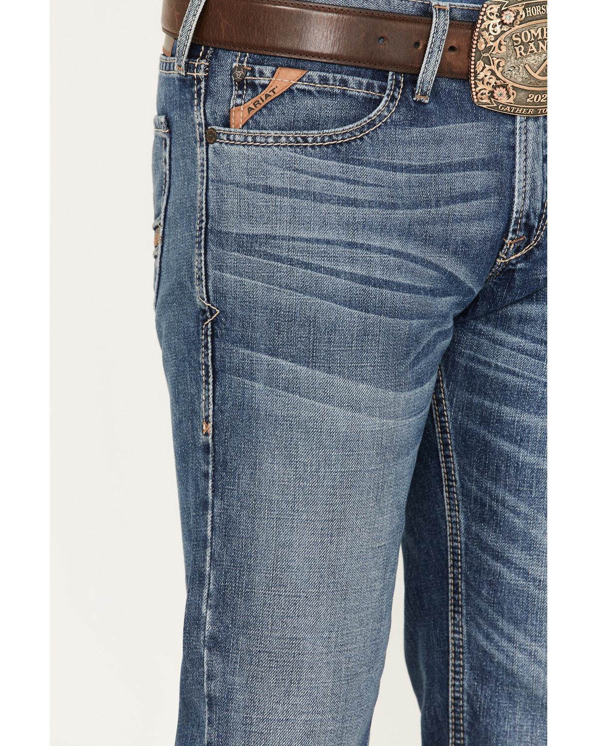 Image #2 - Ariat Men's M7 Branson Merrick Medium Wash Slim Straight Jeans, Blue, hi-res