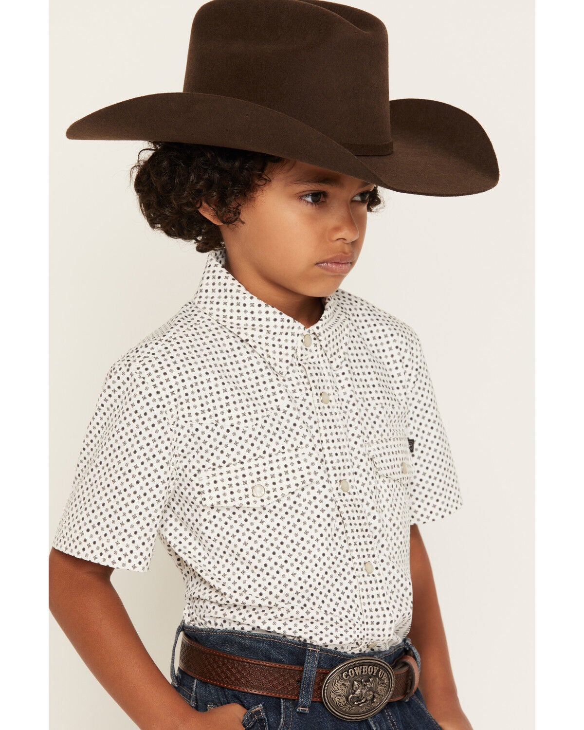 Image #2 - Rock & Rock Denim Boys' Tek Geo Print Short Sleeve Pearl Snap Stretch Western Shirt, White, hi-res