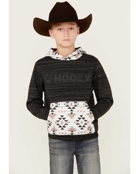 Hooey Boys' Southwestern Print Lock Up Hooded Sweatshirt, Black, hi-res