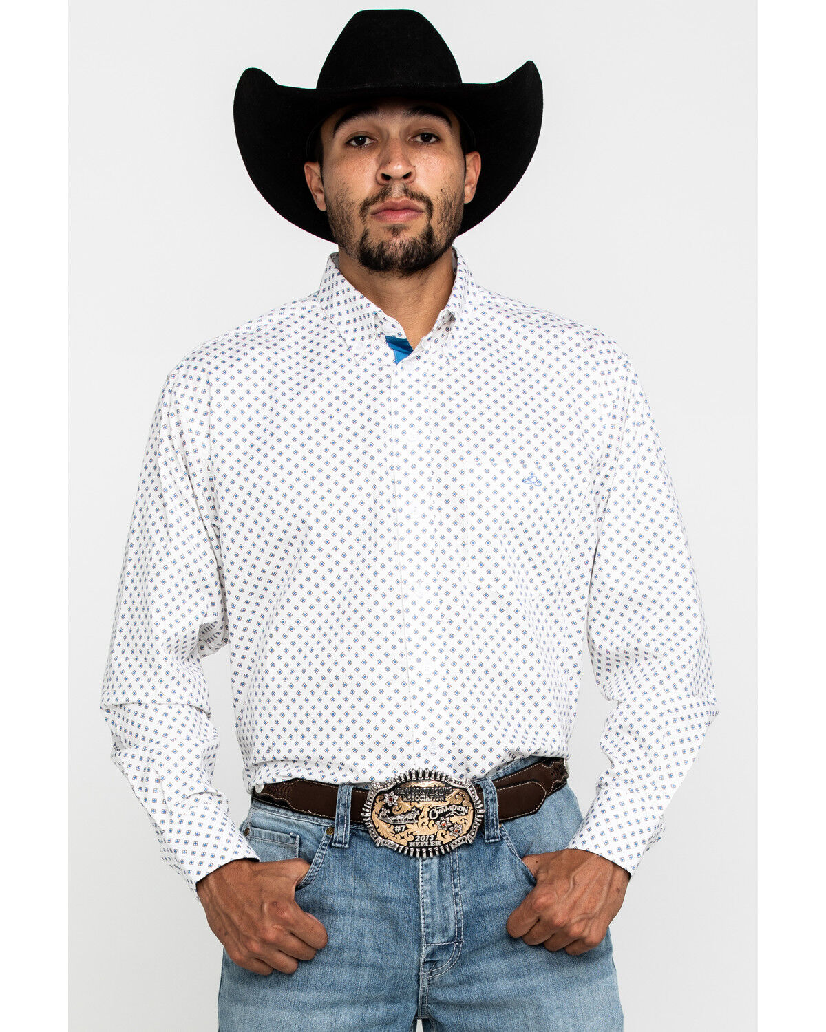 Image #1 - Resistol Men's White Stuart Geo Print Long Sleeve Western Shirt, White, hi-res