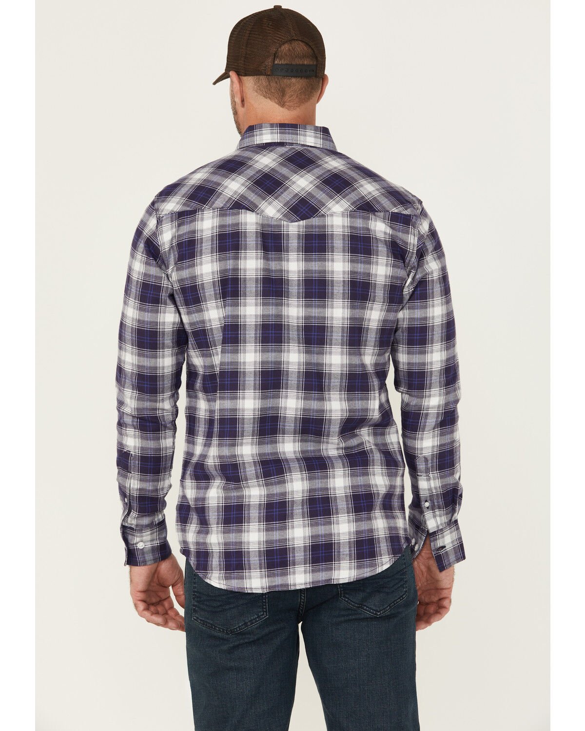Image #4 - Wrangler Men's FR Plaid Print Long Sleeve Button-Down Work Shirt, Navy, hi-res