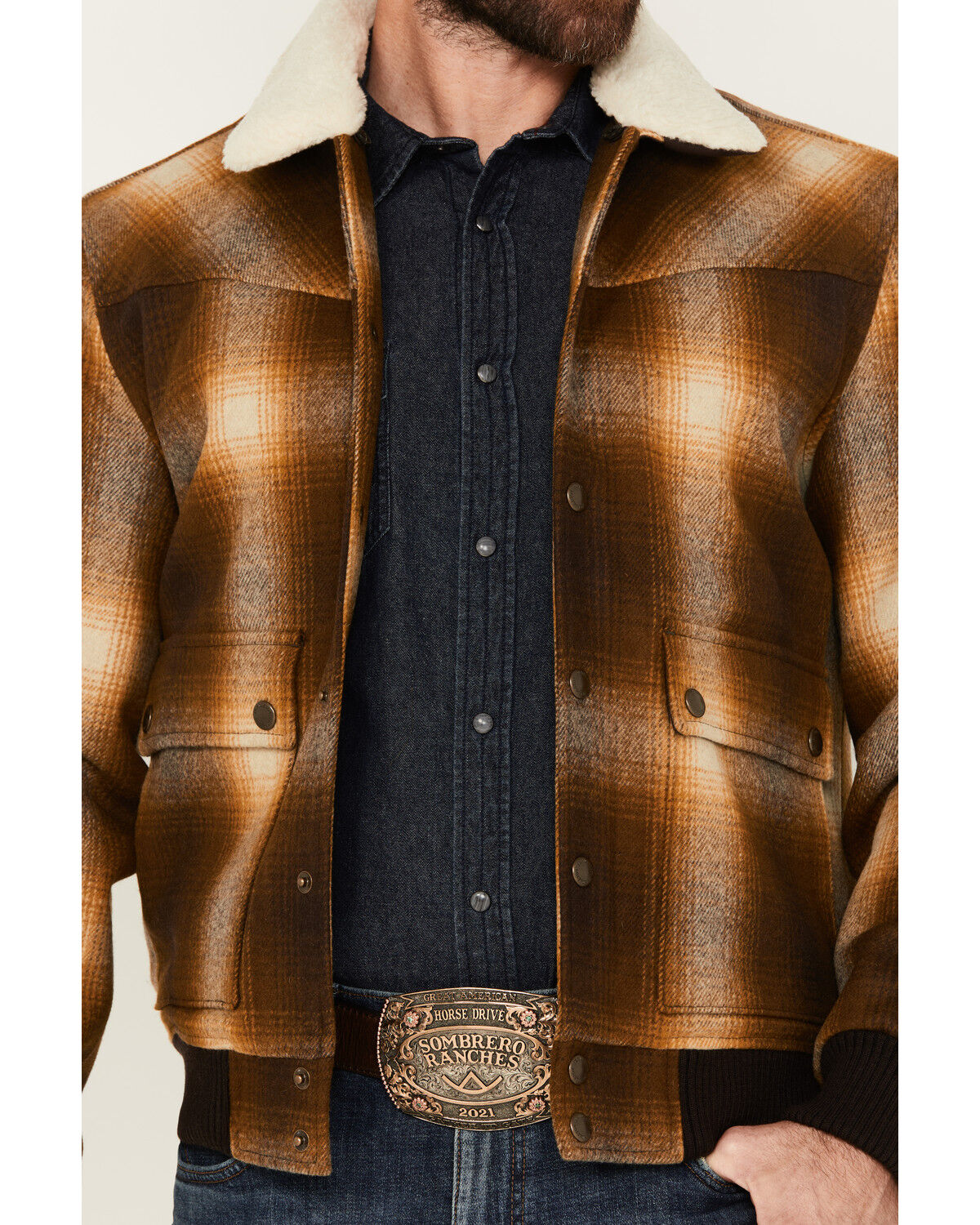 Image #3 - Pendleton Men's Jacksonville Ombre Plaid Print Snap Jacket, Brown, hi-res