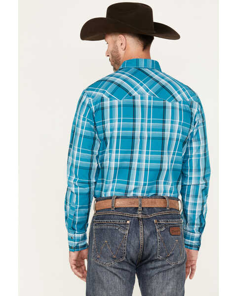 Image #4 - Wrangler Men's Plaid Print Long Sleeve Snap Western Shirt, Teal, hi-res